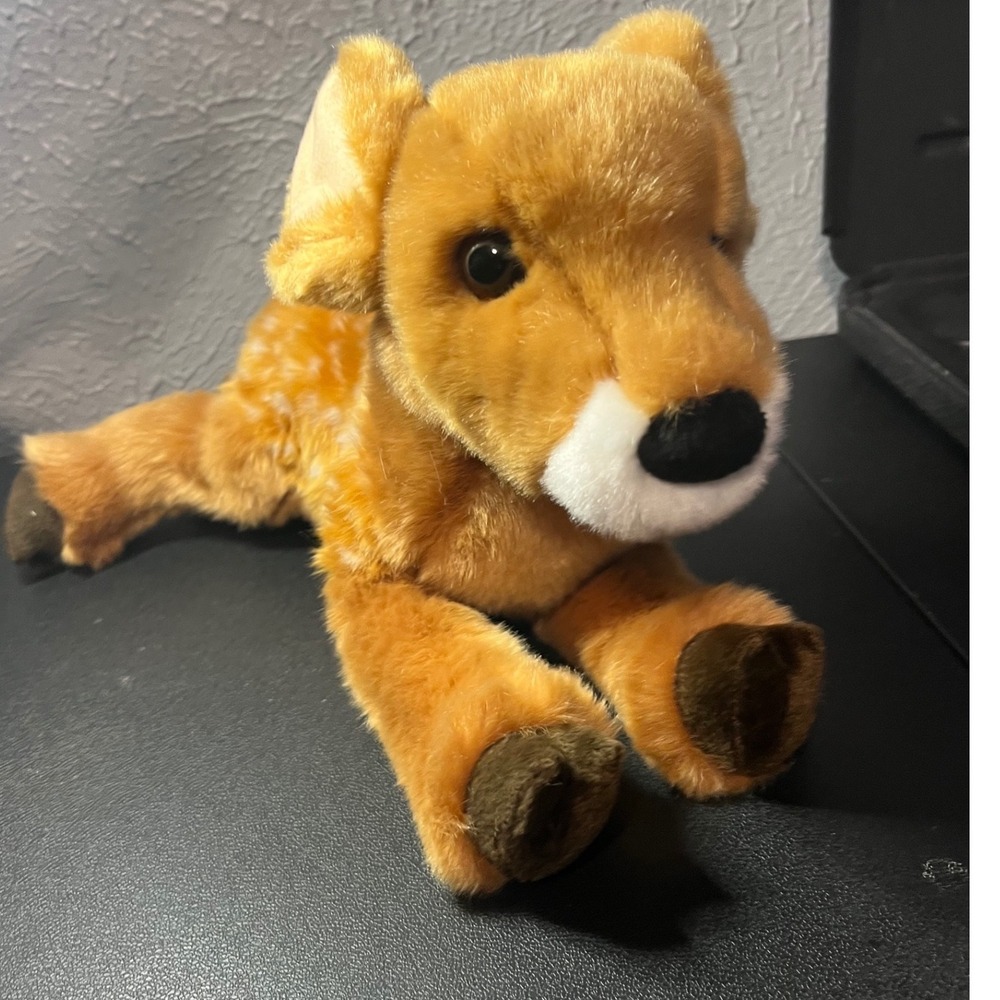 Douglas Cuddle Toy Deer Fawn Plush Realistic Spotted Baby Deer Lying 2452 Tan
